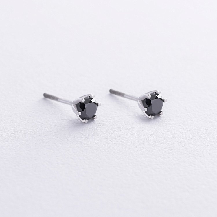 Серьги - пусеты с черными бриллиантами (белое золото) 336271121 от ювелирного магазина Оникс