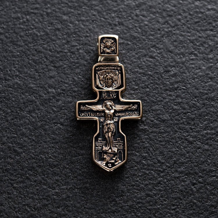 Золотий хрест "Розп'яття. Серафим Саровський" п03163 від ювелірного магазину Онікс - 2