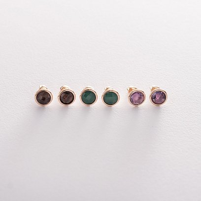 Золотые серьги - пусеты (аметист) с06323 №7