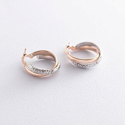 Серьги - кольца "Сплетение" (красное и белое золото) с07086