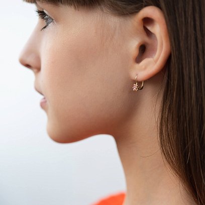 Детские золотые серьги "Цветочки" (розовые фианиты) с08064р №2