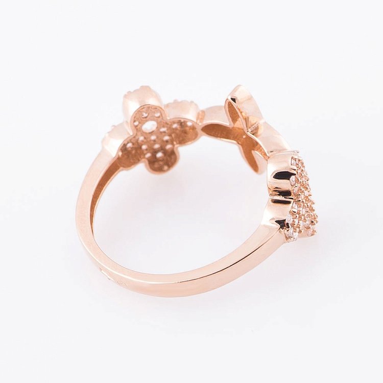 Золота каблучка "Конюшина" (фіаніти) к05196 від ювелірного магазину Онікс - 2