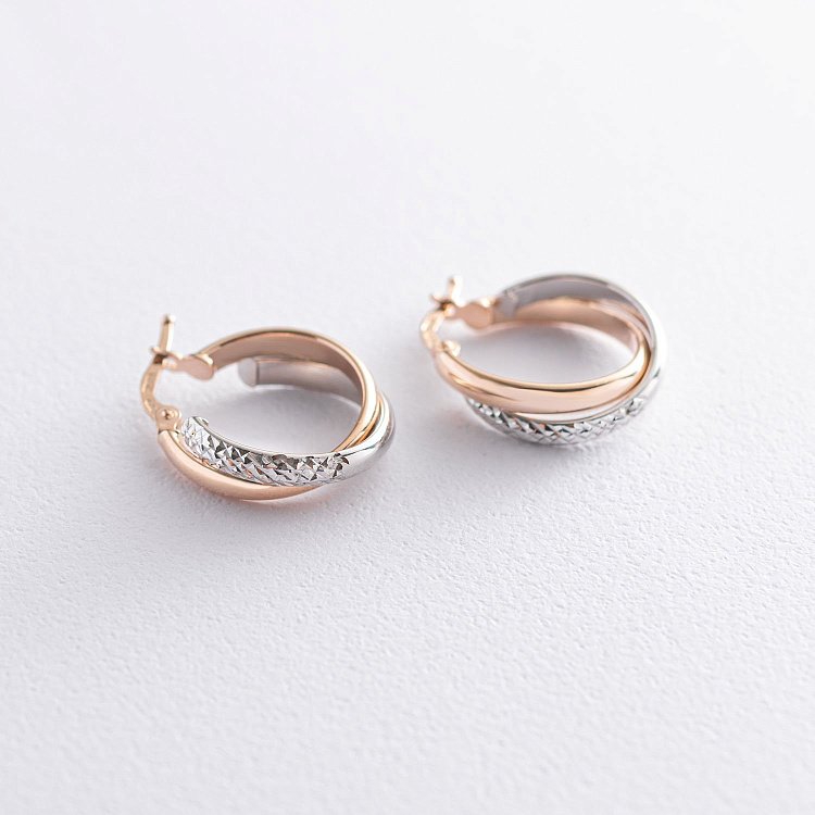 Серьги - кольца "Сплетение" (красное и белое золото) с07086 от ювелирного магазина Оникс