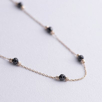 Кольє "Кульки" з чорними фіанітами (жовте золото) кол02488 №4