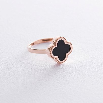 Кольцо "Клевер" в красном золоте (оникс) к06567