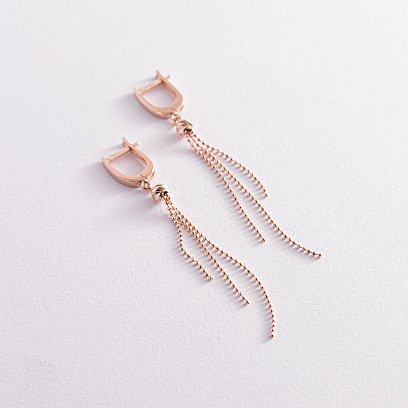 Золотые серьги "Шарики" с цепочками с07843