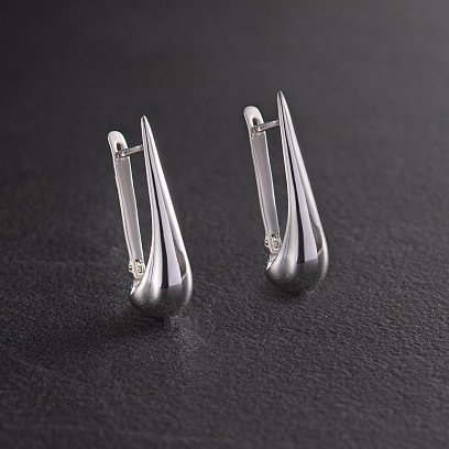 Серьги "Маленькие  капельки" в серебре (2.6 см) 122497 №3