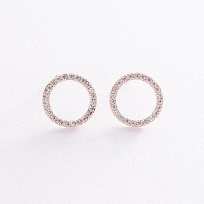 Сережки - пусети "Кругообіг" з фіанітами 1.2 см (жовте золото) с08399