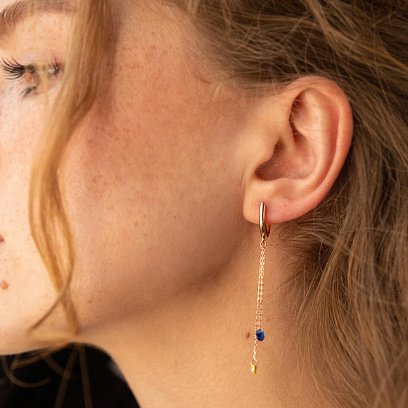 Висячі золоті сережки "Українка" (блакитні та жовті фіаніти) с08384 №4