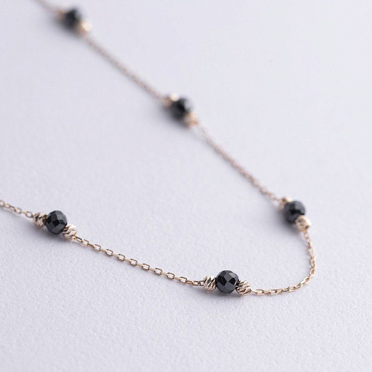 Кольє "Кульки" з чорними фіанітами (жовте золото) кол02488 від ювелірного магазину Онікс - 3