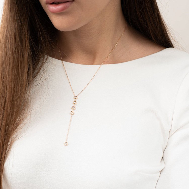 Золоте кольє "Зірочки" з фіанітами кол0149 від ювелірного магазину Онікс - 7