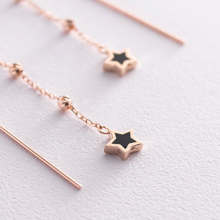 Золоті сережки - протяжки "Зірочки" (емаль) с07350 від ювелірного магазину Онікс - 3