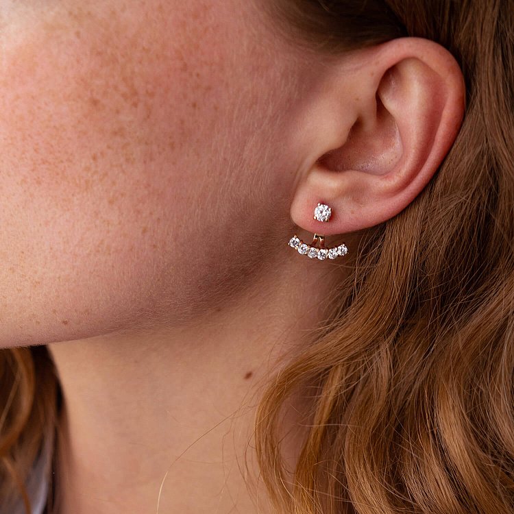 Сережки - джекети в червоному золоті (фіаніти) с04110 від ювелірного магазину Онікс