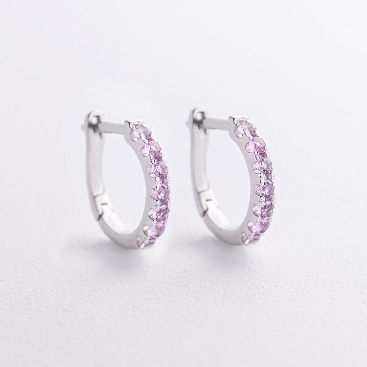 Срібні сережки з рожевими синтетичними сапфірами 2579/1р-PSPH від ювелірного магазину Онікс