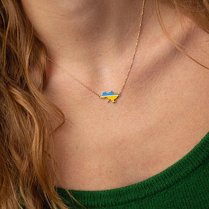 Кольє "Карта України" у жовтому золоті (блакитна та жовта емаль) кол02323 №2