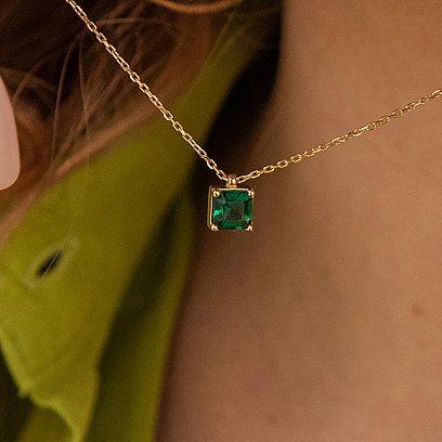 Золотое колье "Альма" (зеленый фианит) кол02368 №9