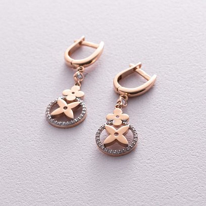 Золотые серьги "Клевер" с фианитами с04816 №3