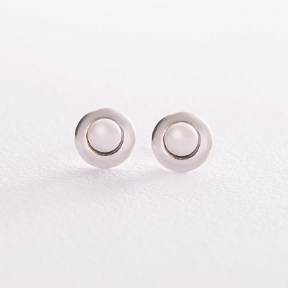 Серебряные сережки - пусеты с культ. пресн. жемчугом 121304 №3