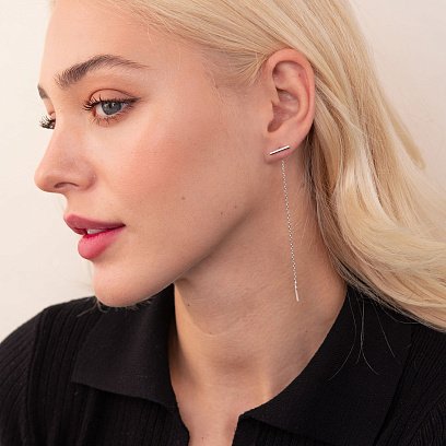Срібні сережки - протяжки у стилі мінімалізм 123105 №5