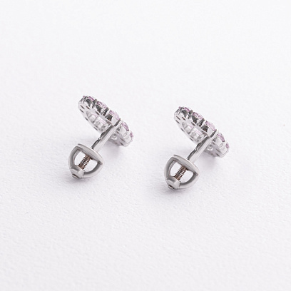 Срібні сережки - пусети з рожевими синтетичними сапфірами 2689/1р-PSPH №3