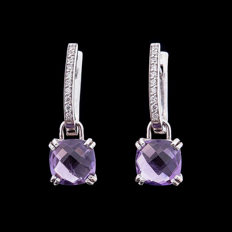 Золотые серьги с аметистом и фианитами 14048560 от ювелирного магазина Оникс - 1