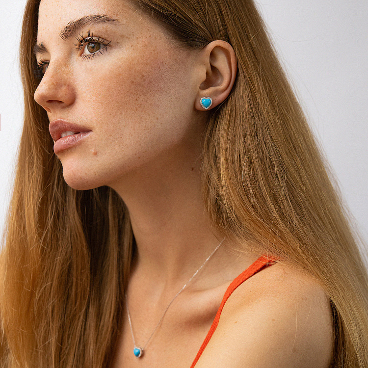 Золоте кольє "Сердечко" (бірюза, діаманти) колб0154sm від ювелірного магазину Онікс - 3