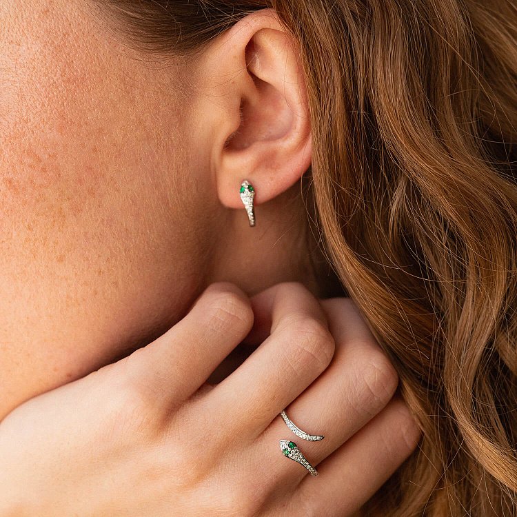 Золоті сережки "Змії" з діамантами та смарагдами сб0434ca від ювелірного магазину Онікс - 7