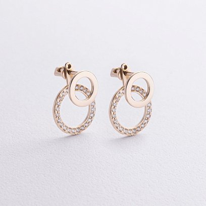 Серьги - джекеты "Sophia" в желтом золоте (фианиты) с09095 №6