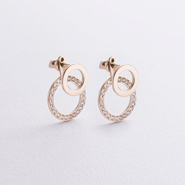 Серьги - джекеты "Sophia" в желтом золоте (фианиты) с09095 от ювелирного магазина Оникс - 5