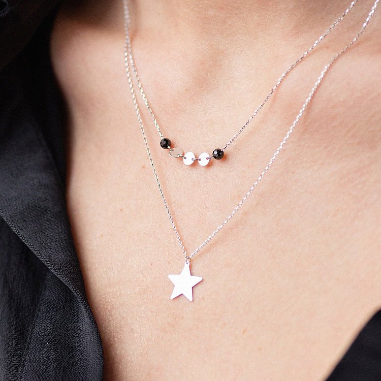 Подвійне золоте кольє "Зірочка" з чорними фіанітами кол01537 від ювелірного магазину Онікс - 3