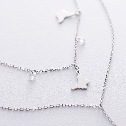 Подвійне срібне кольє "Метелики" з фіанітами 18954 №3