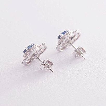 Золоті сережки-пусети з синіми сапфірами і діамантами с470 №3