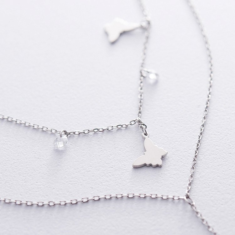 Подвійне срібне кольє "Метелики" з фіанітами 18954 від ювелірного магазину Онікс - 2