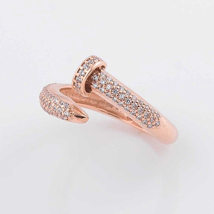 Золота каблучка "Цвях" з фіанітами к04793 від ювелірного магазину Онікс - 2