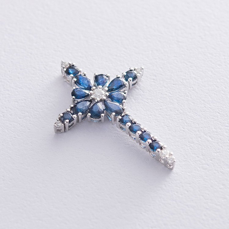 Золотий хрест (сапфір, діамант) пб0213ca від ювелірного магазину Онікс