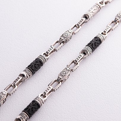 Мужская серебряная цепочка "Спаси и сохрани" с эбеновым деревом 810 №5