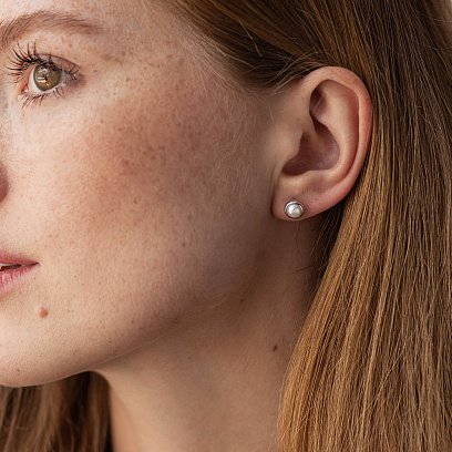 Серьги - пусеты с жемчугом (белое золото) с08504 №4