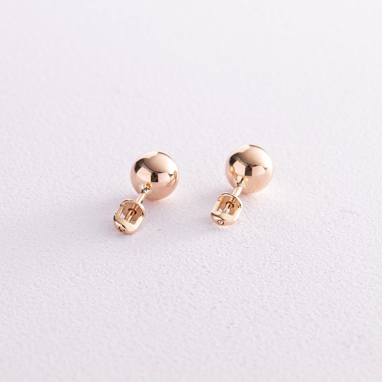 Серьги - пусеты "Шарики" в желтом золоте (0.8 см) с08056 от ювелирного магазина Оникс - 2