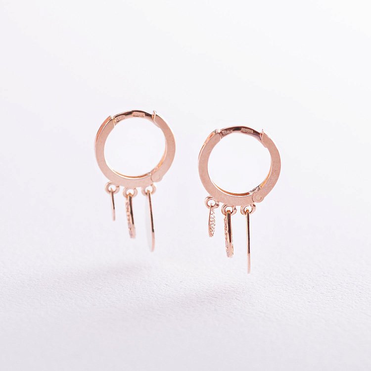 Золоті сережки "Крапельки" з фіанітами с07020 від ювелірного магазину Онікс - 2