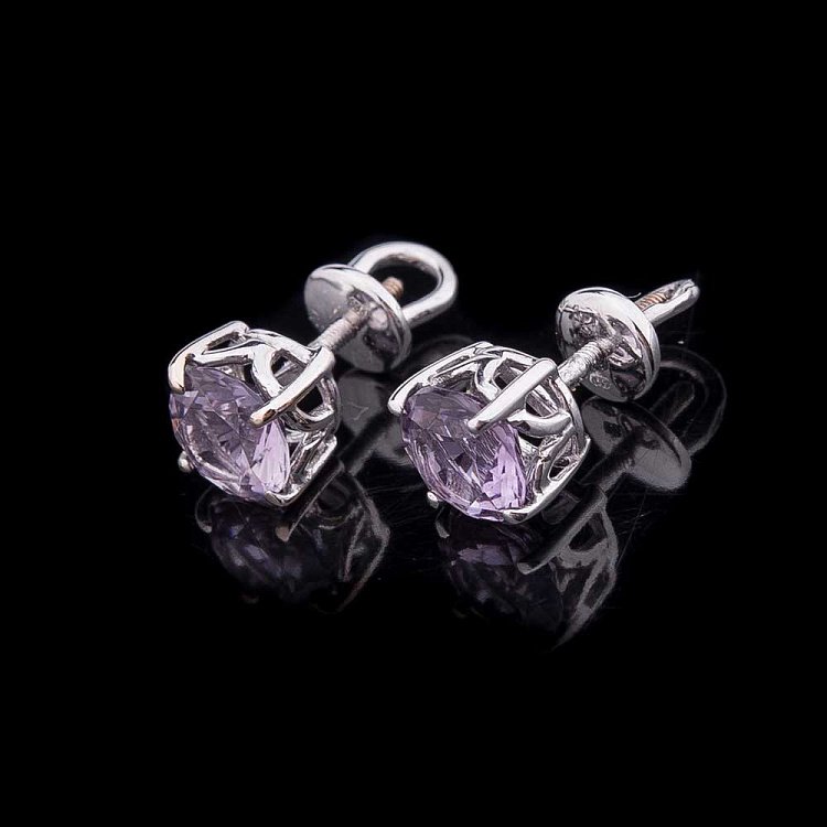 Золоті сережки-пусети з аметистом с5333 від ювелірного магазину Онікс