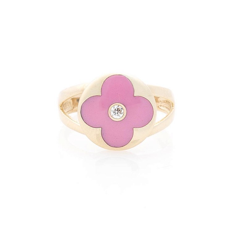 Золота каблучка з конюшиною (емаль, фіаніт) к05693 від ювелірного магазину Онікс - 2