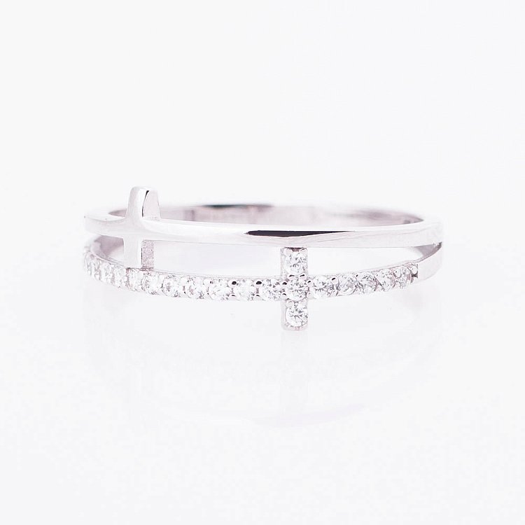 Золота каблучка "Хрестики" з фіанітами к05145 від ювелірного магазину Онікс - 2