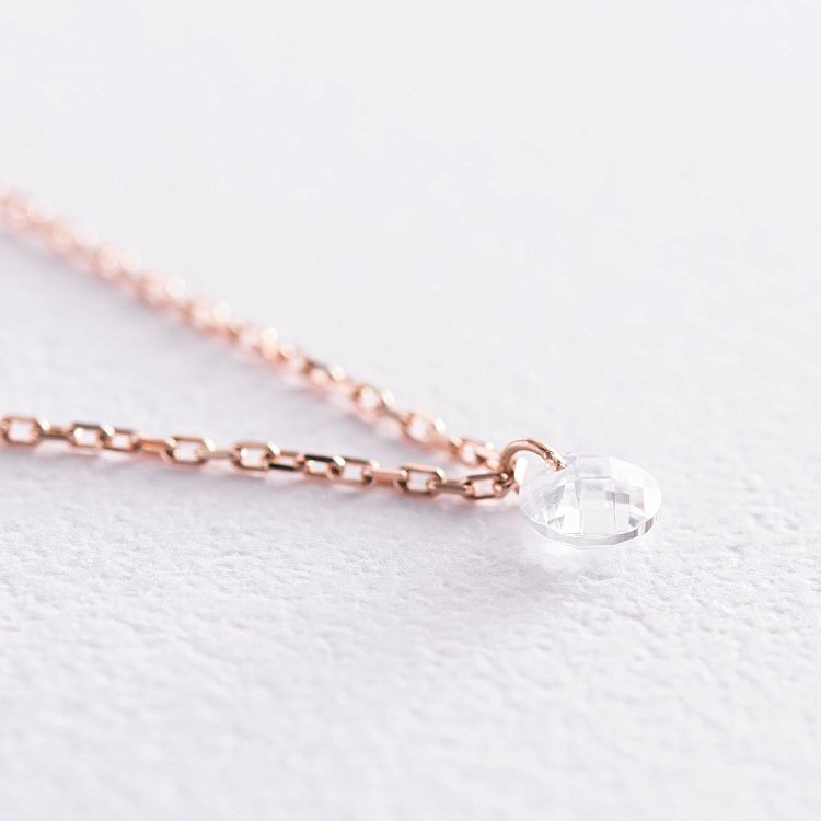 Колье в красном золоте с одним фианитом кол01812 от ювелирного магазина Оникс - 2