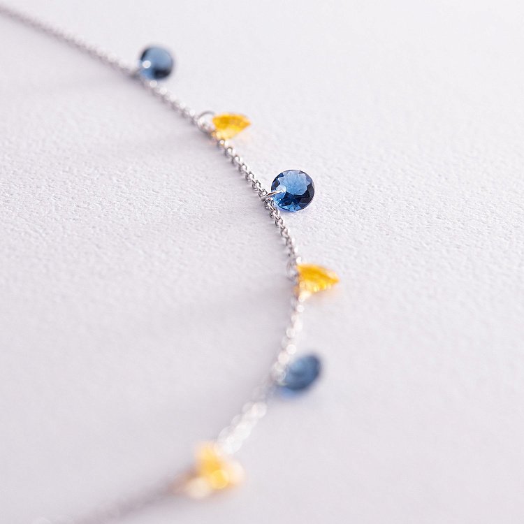 Кольє "Українка" у білому золоті (сині та жовті фіаніти) кол02248 від ювелірного магазину Онікс - 2