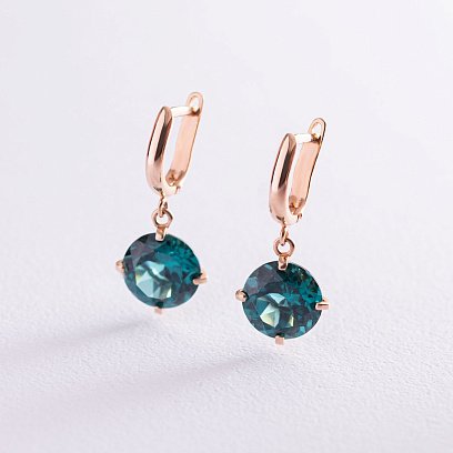 Золотые серьги "Влечение" с синтетическим турмалином с05298