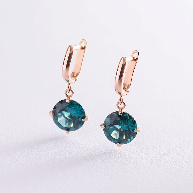 Золотые серьги "Влечение" с синтетическим турмалином с05298 от ювелирного магазина Оникс