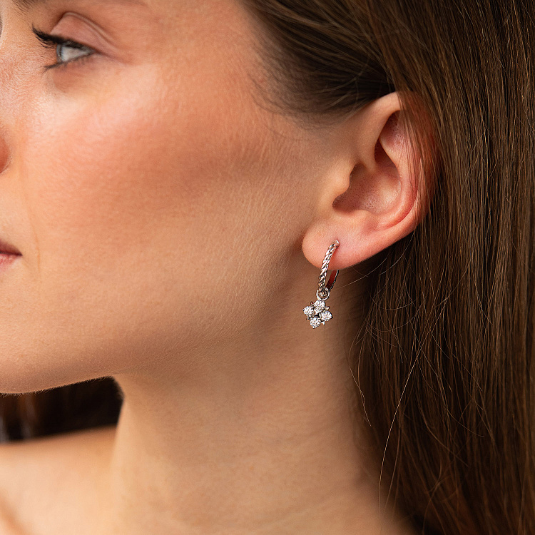 Золоті сережки - кільця "Конюшина" з фіанітами 2 в 1 с09531 від ювелірного магазину Онікс - 3