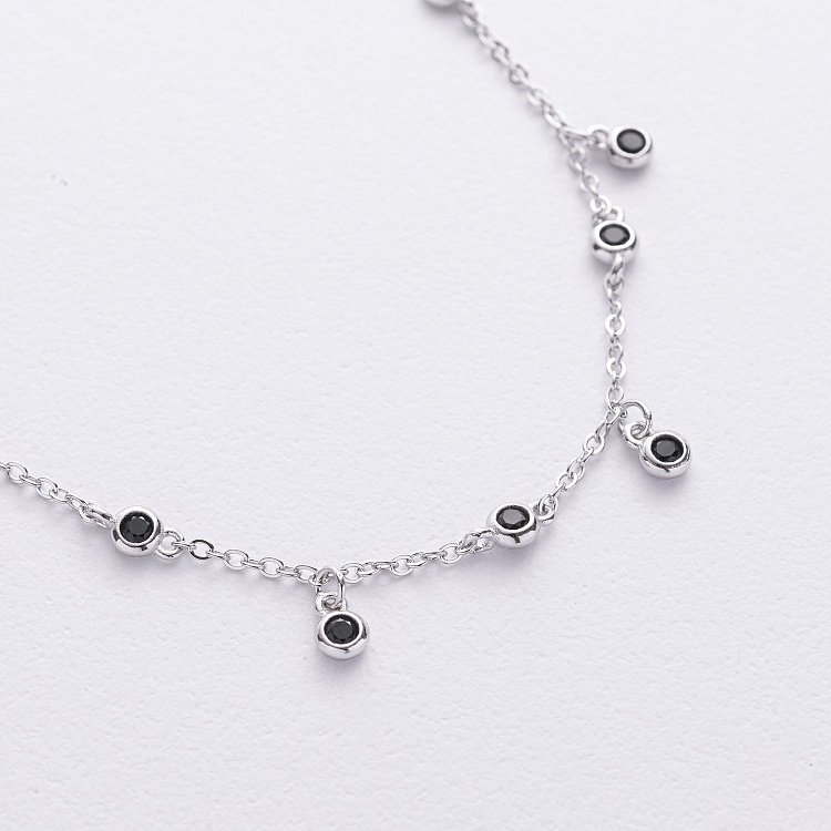 Срібний браслет з чорними фіанітами на ногу 141789 від ювелірного магазину Онікс - 2