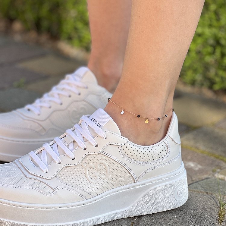 Золотой браслет "Сердечки" на ногу (фианиты) б04882 от ювелирного магазина Оникс - 4