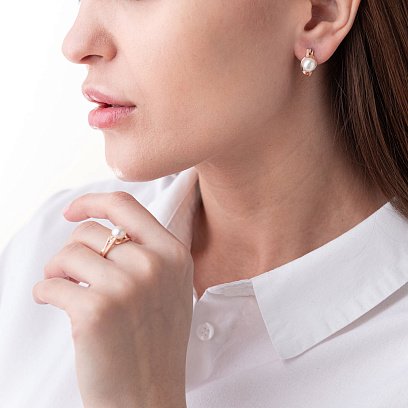 Золота каблучка (перли, фіаніти) к05499 №2